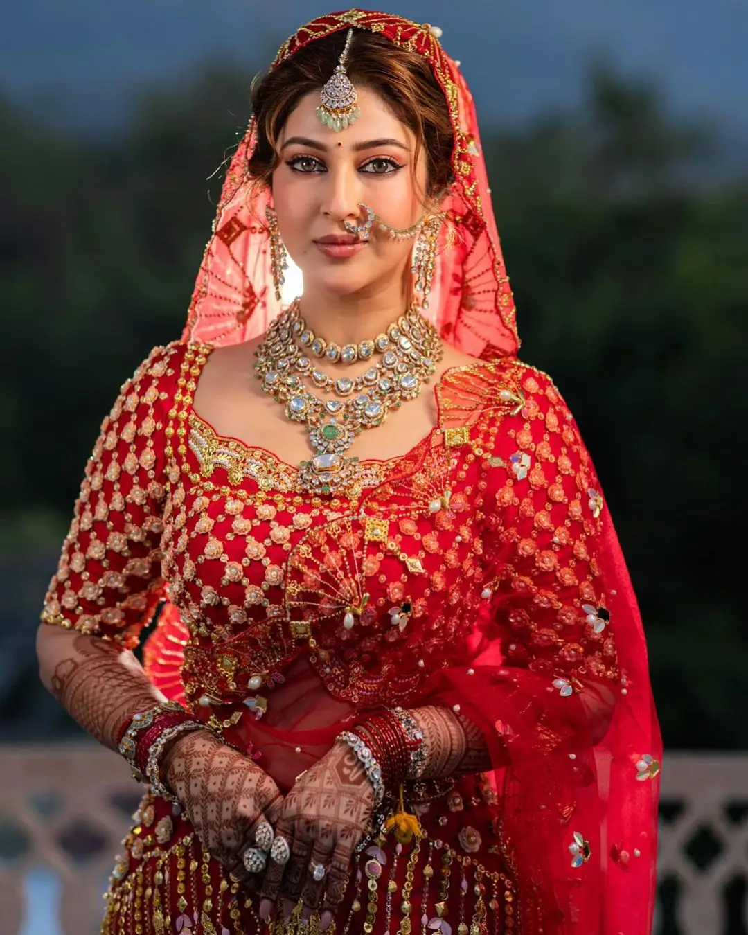 SONARIKA BHADORIA IN NORTH INDIAN TRADITIONAL RED SAREE BLOUSE